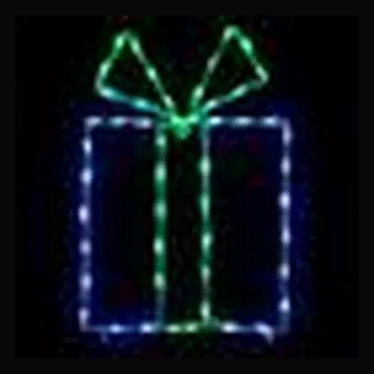Gift Box LED Display - Blue Box/Green Bow (25")