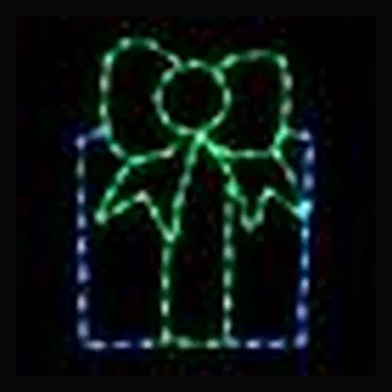 Gift Box LED Display - Blue with Green Bow