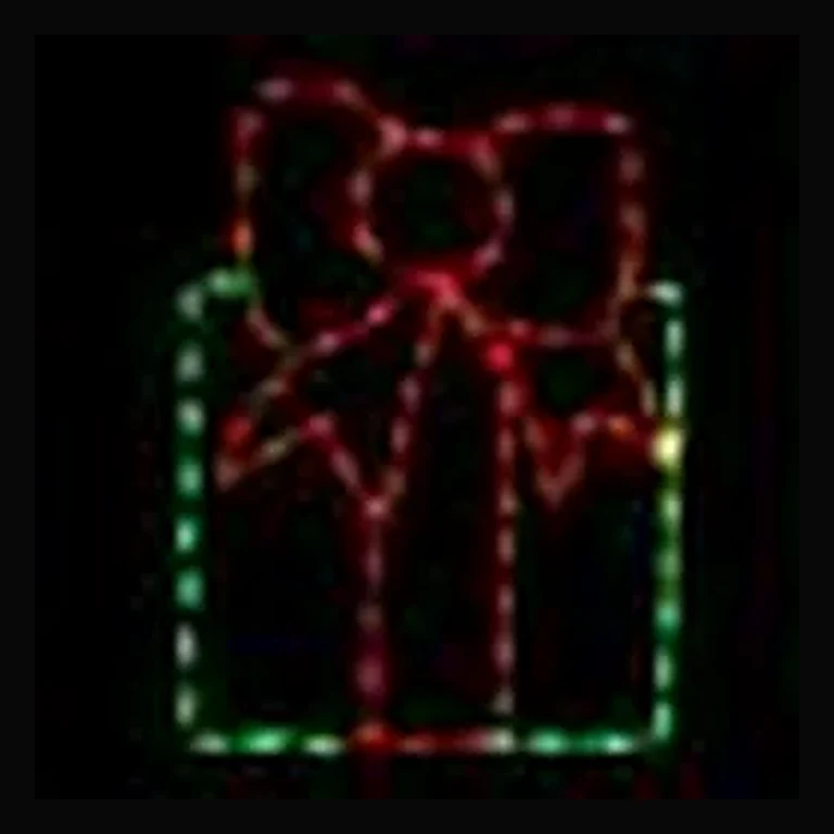 Gift Box LED Display - Green with Red Bow
