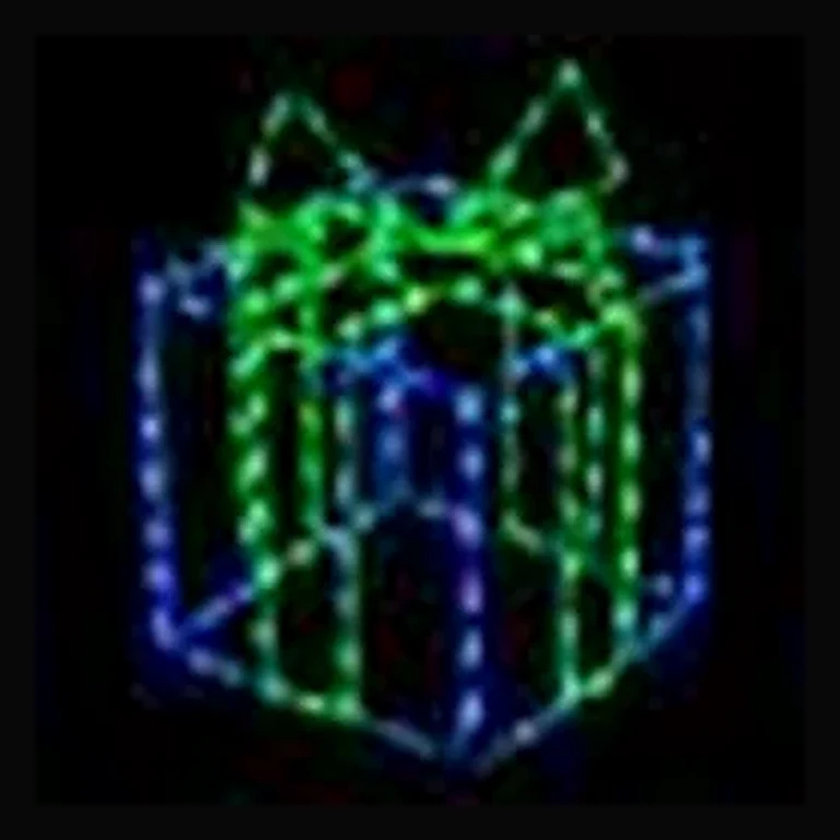 3D Gift Box LED Display - Blue Box Green Bow