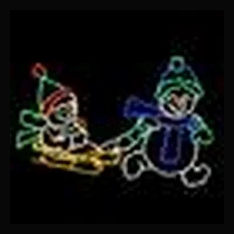 Snowmen Siblings Pulling Sleigh LED Display
